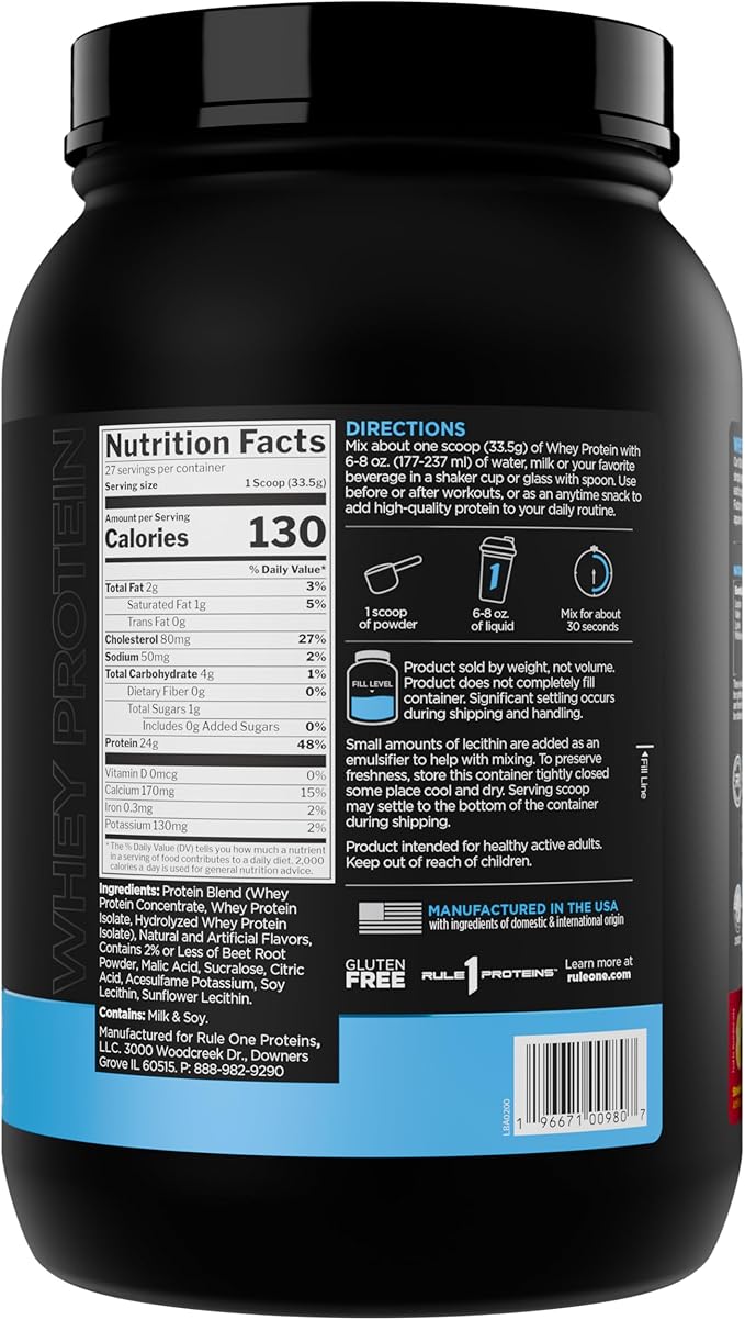 Rule 1 Whey Protein – 24g Fast-Acting Protein from All-Whey Sources with Naturally Occurring EAAs &amp BCAAs for Workout Recovery or Anytime Use (2 Pounds* Strawberry Banana)