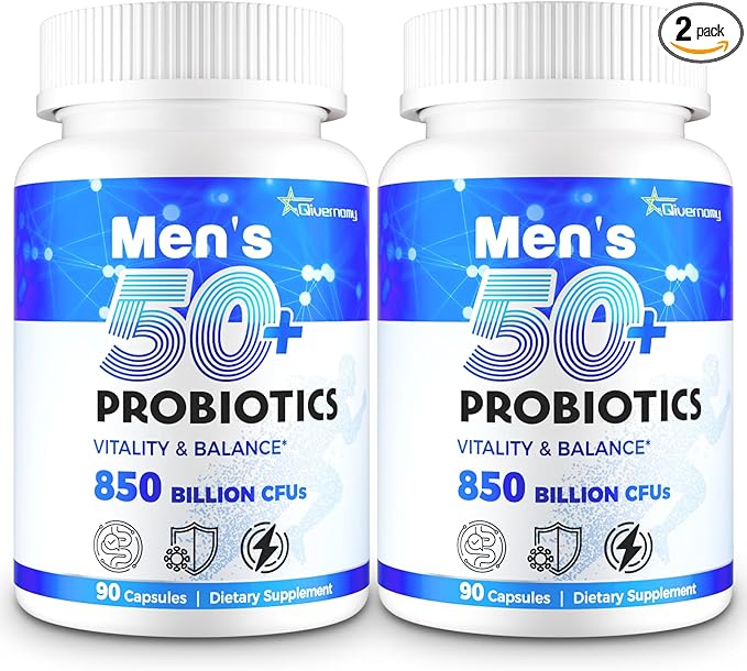 Probiotics for Men Advanced 50+ Mens Probiotic Comprehensive Gut &amp Energy Support with 850 Billion CFU 1800mg Prebiotics Fiber – Tailored Wellness mens probiotics for gut health over 50 180Cap