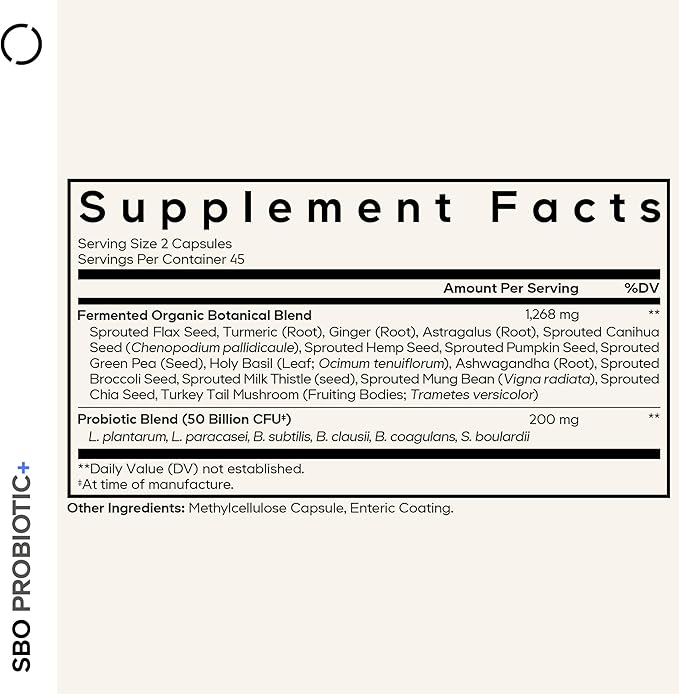 Codeage SBO Probiotics 50 Billion CFUs Per Serving Multi Strain Soil Based Organisms Blend and Organic Fermented Botanical Blend Shelf-Stable 90 Capsules