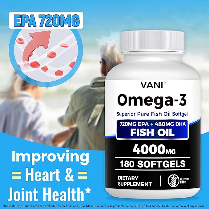 Fish Oil Omega 3 （4000mg） 180 SoftgelsOmega 3 Fatty Acid Supplements with EPA &amp DHA for Brain &amp Heart Health*