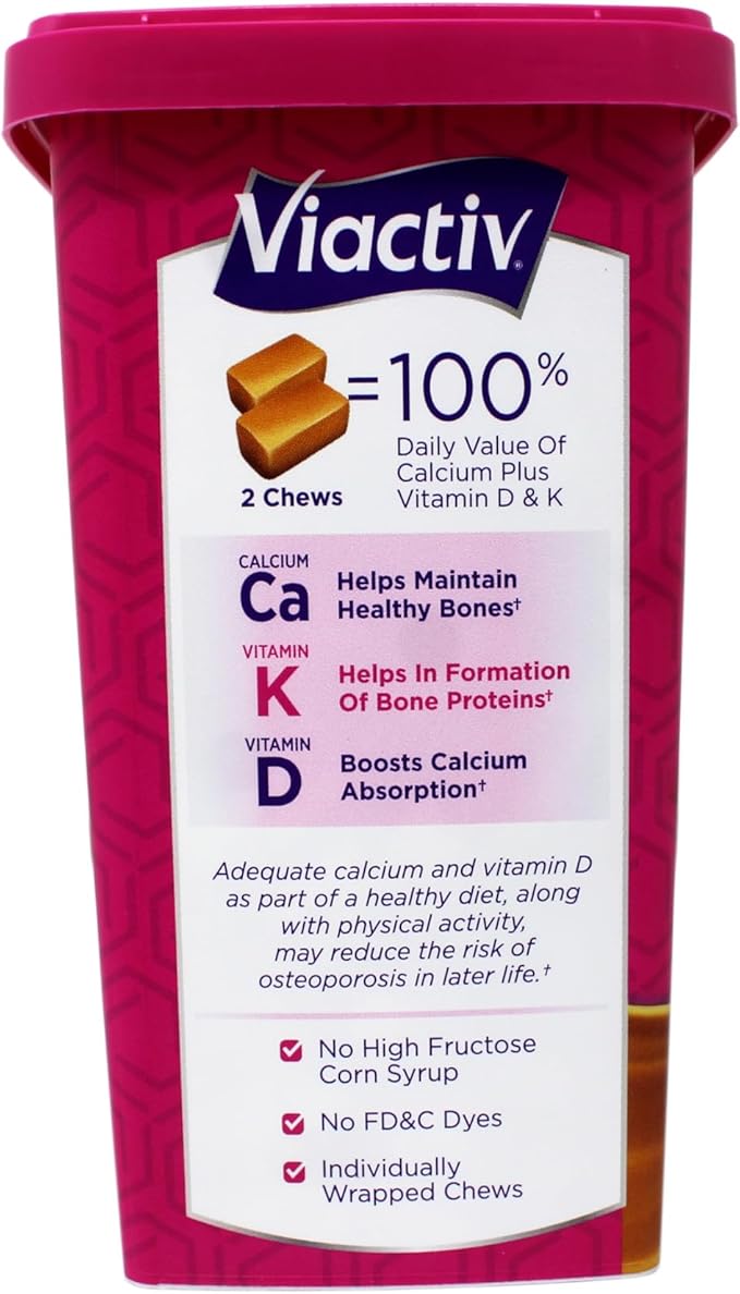 Viactiv Max Formula Calcium +Vitamin D3 Supplement for Bone Health Rich Caramel 100 Soft Chews - 4 Pack