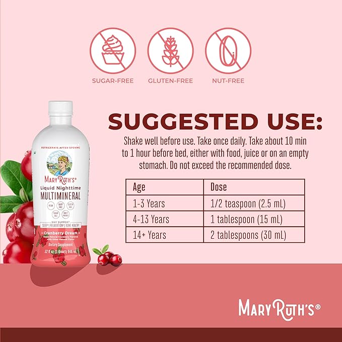 MaryRuth's Multivitamin Gummies for Women (Strawberry) &amp Liquid Nighttime Multimineral (Cranberry) | Clean Label Project Verified® | Vegan | Beauty Bedtime &amp Overall Health