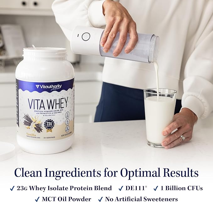Vitauthority Whey Protein Powder for Women Whey Isolate Probiotics &amp Enzymes Supports Digestion Nutrient Absorption &amp Energy Post-Workout &amp Daily Nutrition Chocolate Flavored 30 Servings