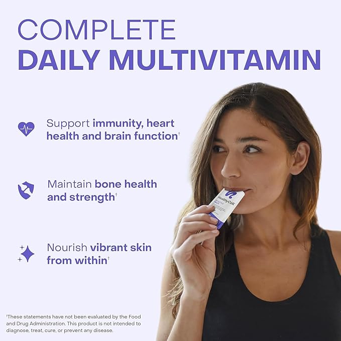 Healthycell Bioactive Daily Liquid Multivitamin for Men &amp Women – 20+ Essential Vitamins Minerals &amp Antioxidants for Brain Heart Immunity Energy Skin &amp Hair Support - 30 Gel Packs