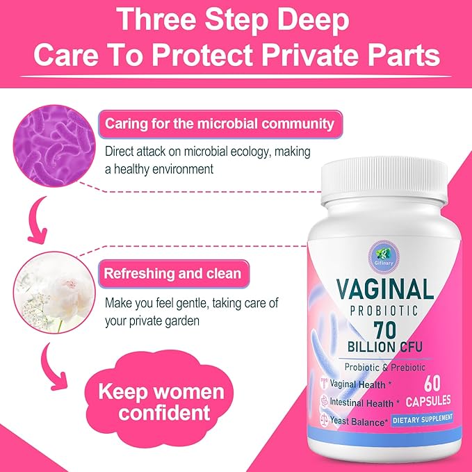 Vaginal Probiotics PH Balance for Women 70 Billion CFUs Womens Probiotic for Vaginal health Urinary Odor Control Flor Ph Balance &amp Hormone with Prebiotic &amp D-Mannose - Shelf Stable 60