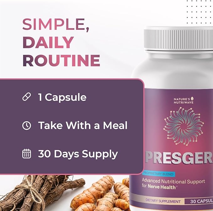 Presgera Capsules – Natural Daily Supplement with Magnesium Glycinate Turmeric Alpha Lipoic Acid &amp More – Made in USA Non-GMO Easy-to-Take – 30 Capsules 1 Month Supply