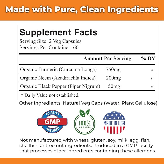 Turmeric Tri-Blend – Daily Health Boost Immune Defense and Joint Support | All-Natural Herbal Supplement| 120 Veg Capsules with Organic Neem Black Pepper and Turmeric