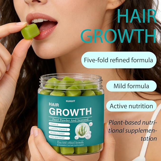 Hair Gummies with Sea Moss Vitamin C &amp E Aloe Vera | Supports Scalp Health &amp Hair Resilience | Supports Vibrant Hair Skin &amp Nails | Vegan-Friendly 60 Count (1)