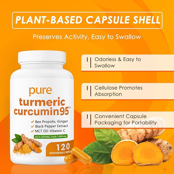 Turmeric Pure Turmeric Curcumin 95 1000 mg - Black Pepper Extract | Vegan Capsules 120