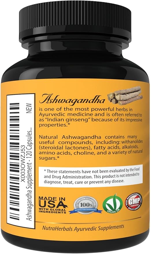 Ashwagandha Supplement Made with Premium Ashwaganda Root Powder 1200mg with Black Pepper Extract for Increased Absorption - 120 Capsules