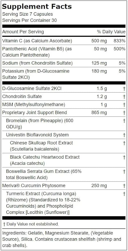 Lindberg Joint Support Supplement for Men and Women | 210 Capsules | with Turmeric MSM Glucosamine Chondroitin Boswellia Extract | Triple Action Complex Blend | Non-GMO Gluten Free