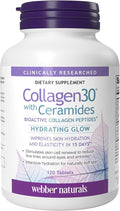 Webber Naturals Collagen30 with Ceramides Bioactive Collagen Peptides 120 Tablets Hydrating Glow Helps Improve Skin Hydration Elasticity &amp Smoothness Non GMO Dairy &amp Gluten Free