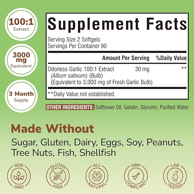 Odorless Garlic Extra Strength 100:1 Extract Heart &amp Immunity Antioxidant Defense 180 Softgels and Multi Collagen Peptides Powder Type I II III V X 8oz