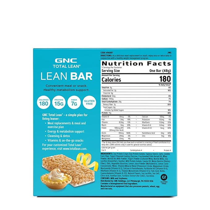 GNC Total Lean Bar | Hunger-Satisfying High-Protein Meal Bar Supports a Healthy Metabolism | Lemon Meringue | 5 Bars Per Box