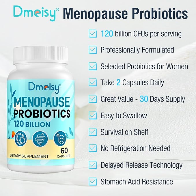 Menopause Supplements for Women 120 Billion CFU Probiotic 13-in-1 Herbs Probiotics Complex for Menopause Relief Hormone Balance Hot Flashes Night Sweats Mood Swings Gut &amp Immunity - 60 Cap