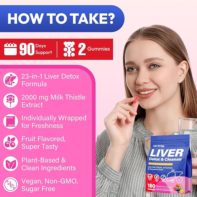 Liver Detox Cleanse &amp Repair 2000mg Milk Thistle Liver Detox  Herbal Liver Support Supplement with Beetroot Dandelion Root Turmeric Glutathione for Gut Health Metabolism Energy 180 Gummies