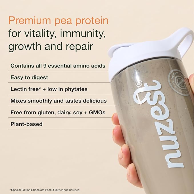 Nuzest Vegan Protein Powder – Clean Lean Protein Salted Caramel – 21g Pea Protein Isolate 1.1lb (20 Servings) – Plant-Based Protein Shake Mix with 24oz Shaker Bottle