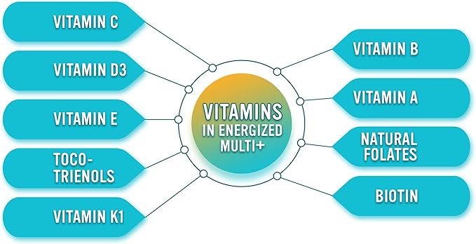 Energized Multi - Potent Multivitamin with 40 Fully Bioavailable Nutrients B Complex Vitamins Vitamin D Vitamin C Vitamin K Zinc Quercetin Calcium Magnesium in Alkalizing Forms - 180 tabs