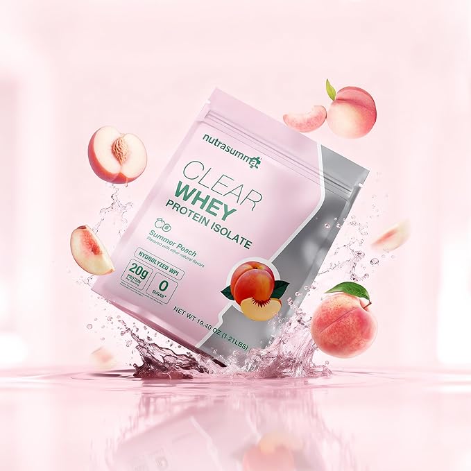 Nutrasumma Clear Whey Protein Isolate Powder 20g Protein Sugar Free Fat Free Lactose Free Summer Peach Flavor 1.21 lb 22 Servings