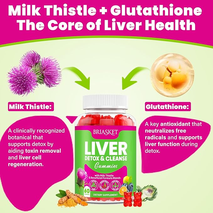 Liver Detox Cleanse &amp Repair 2000 mg Milk Thistle Liver Detox Liver Support Supplement with Glutathione Dandelion Root Turmeric &amp Artichoke 23-in-1Herbal for Liver &amp Gut Health Vegan