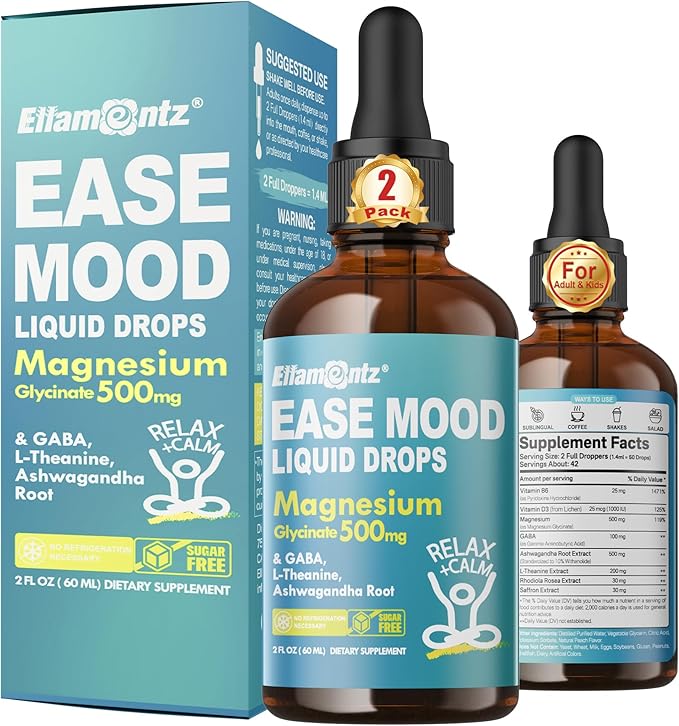 2 Pack Magnesium Citrate Gummies 500mg for Women Men Sugar-Free + Magnesium Glycinate Liquid Drops for Kids Adults