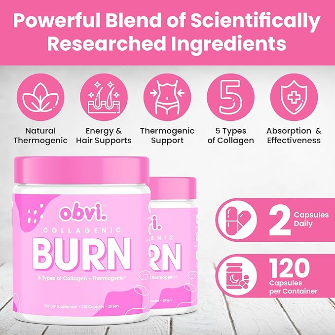 Obvi Burn Duo Bundle - Collagenic Burn and Burn Fast- Collagen Peptide Supplement with Green Tea Extract - Hydrolyzed Collagen Peptides Types I II III V X | Keto &amp Gluten Free
