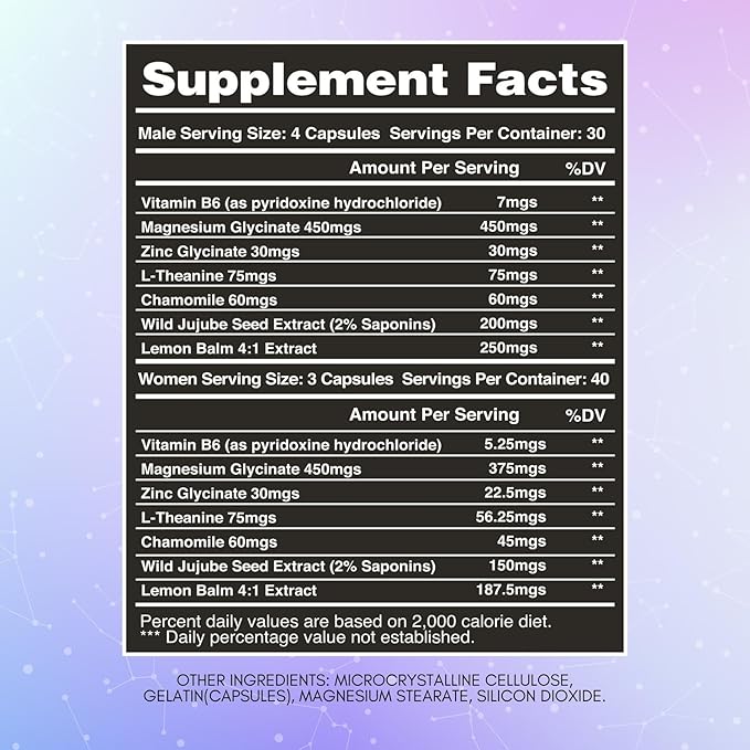 Sleep Potion Melatonin-Free Sleep Support Capsules 120 Count Magnesium Glycinate L-Theanine Zinc Glycinate Chamomile Jujube Seed Lemon Balm 30 to 40 Servings Gluten Free