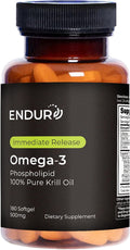 Endur Omega-3 Phospholipid (100% Pure Krill Oil) Heart Health Supplement Formulated for Optimal Absorption Gluten Free 500mg (180 Softgels)