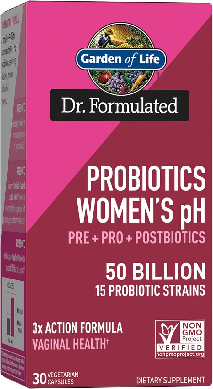 Garden of Life Dr Formulated Womens pH Probiotics 50 Billion CFU Pre + Pro + Postbiotics - Digestive Immune and Vaginal Support Potato Acacia Postbiotic Metabolites 30 Vegetarian Capsules
