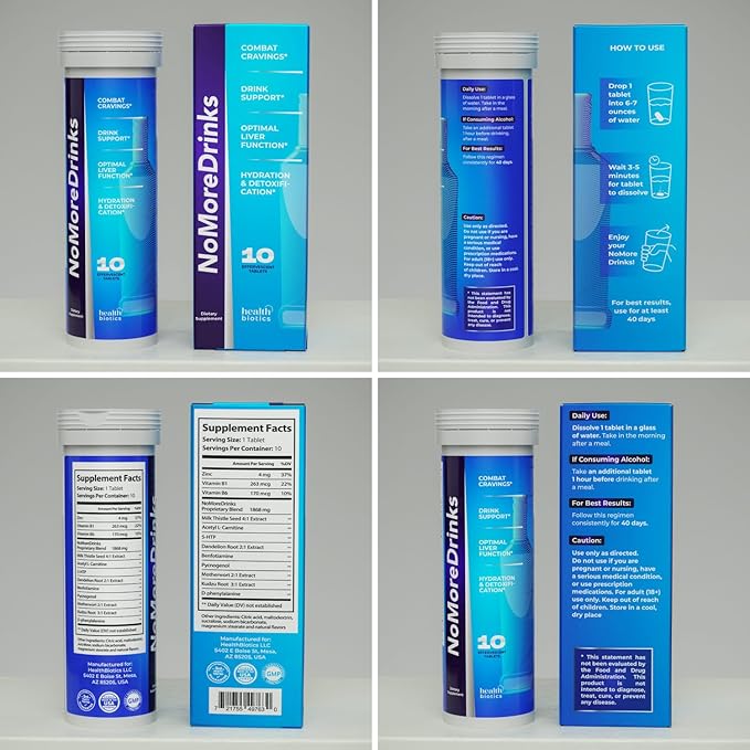 NoMoreDrinks Anti Alcohol Craving Supplement | Liver Detox &amp Combat Cravings | Energy Support Alcohol Replacement Drink | Organic Milk Thistle Supplement &amp Dandelion Root &amp 5HTP | (10) Ene