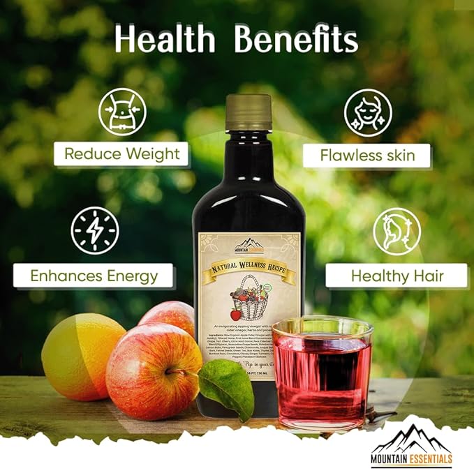 MOUNTAIN ESSENTIALS Natural Wellness Recipe Apple Cider Vinegar with Elderberry Juice Liquid Complex 25 oz | Natural Tonic Detox &amp Energize Body | Organic Wildcrafted Herbs &amp Spices Pack of 4