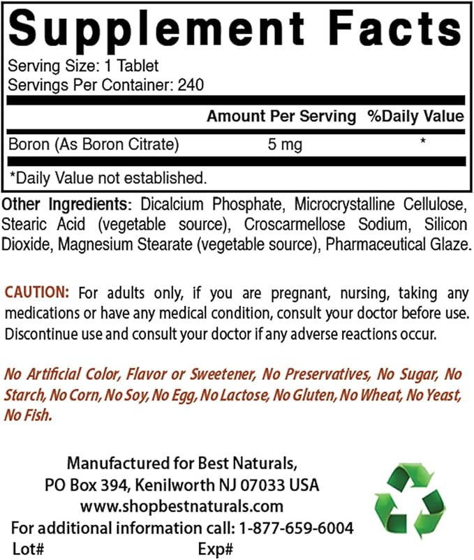 Boron 5 mg &amp Zinc Citrate 30 mg