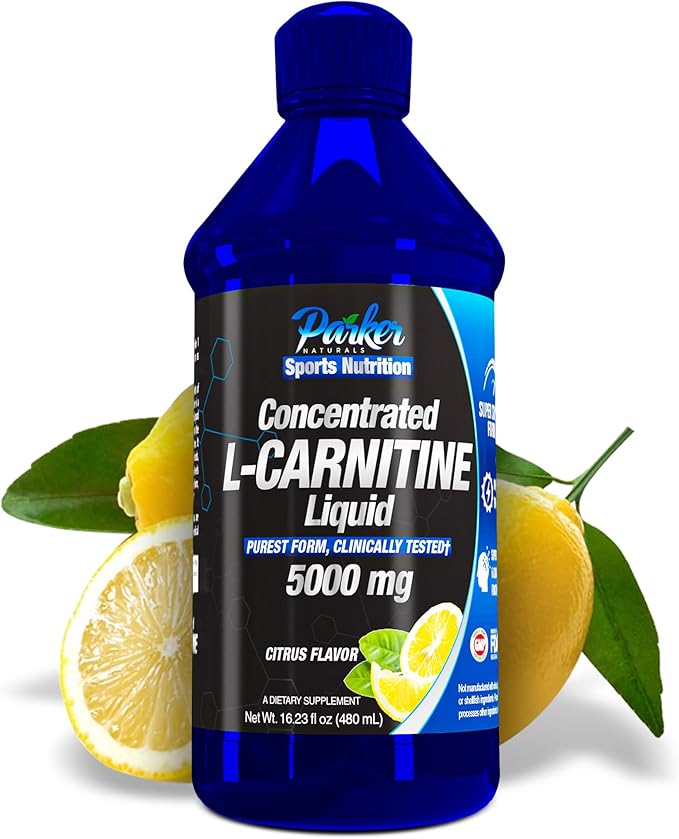 Parker Naturals Concentrated L-Carnitine Liquid 5000mg All Natural Citrus Flavored L-Carnitine Supplement Liquid L-Carnitine with Vitamin V5 16.23 Fl. Oz
