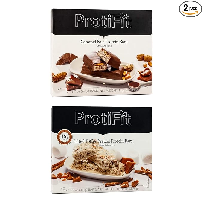 PROTIFIT - Low Calorie Caramel Nut &amp Salted Toffee Pretzel Protein Bar 2 Pack High Protein 15g Protein Low Carb Low Sugar Ideal Protein Compatible 7 Servings Per Box (2 Pack)