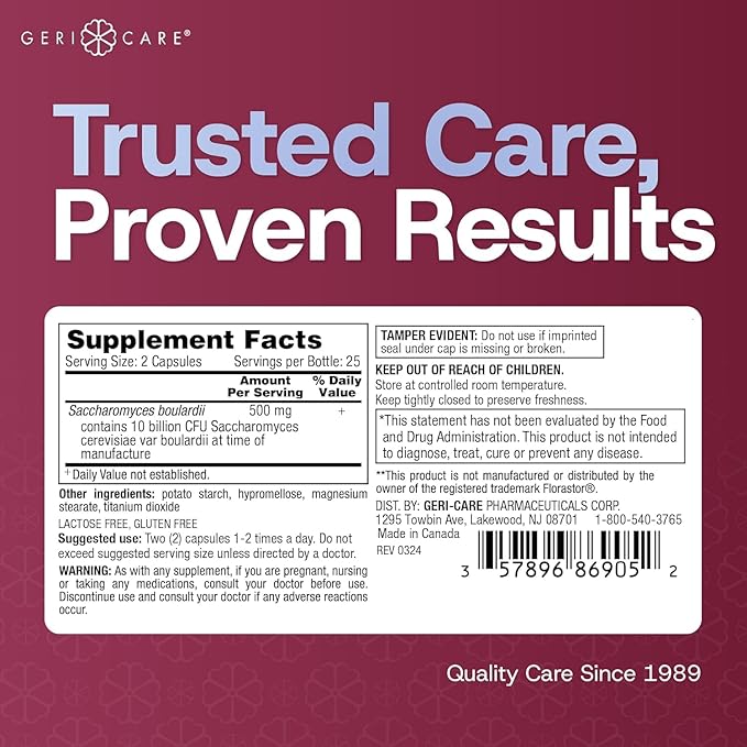 S. Boulardii Probiotic Saccharomyces Boulardii - Probiotics for Digestive Health for Women &amp Men - 500mg - Compare to The Active Ingredient in Florastor Probiotic Gut Formula (50 Capsules) (12 Pac