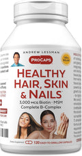 ANDREW LESSMAN Healthy Hair Skin and Nails 120 Capsules - 3000 mcg High Bioactivity Biotin B-Complex. Promotes Beautiful Skin Strong Nails. No Additives Hair Growth Vitamins Biotin Supplement