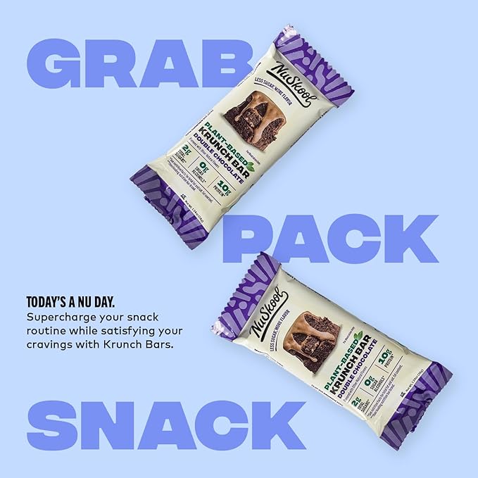 NuSkool Snacks Double Chocolate Keto Friendly Protein Krunch Bars (12 Pack) - 7g Fiber 10g Clean Plant-Based Protein 3g Net Carbs - Gluten-Free Non-GMO Vegan Low Carb Keto Healthy Breakfast Snack