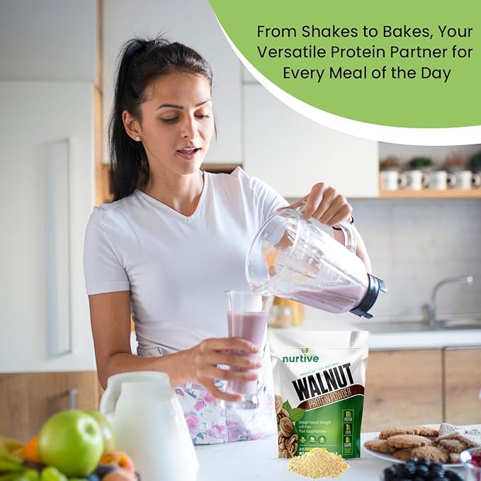 Walnut Protein Powder - Rich in Omega-3 &amp Plant-Based Protein - Antioxidant Boost - Ideal for Smoothies &amp Baking - Gluten Free Vegan Non GMO - 20 Servings (16 oz / 454 g)