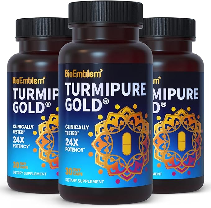 BioEmblem Turmeric Curcumin with Clinically Studied TurmiPure - Joint Support Healthy Inflammation Turmeric Supplements - 1 Small Cap Daily 24x More Absorption Than Others - Non-GMO 90 Serving