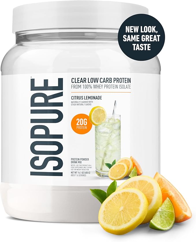 Isopure Clear Whey Isolate Protein Powder Lactose Free Gluten Free Naturally Flavored Citrus Lemonade 20g Protein Per Serving 14.1 Oz 16 Servings (Packaging May Vary)