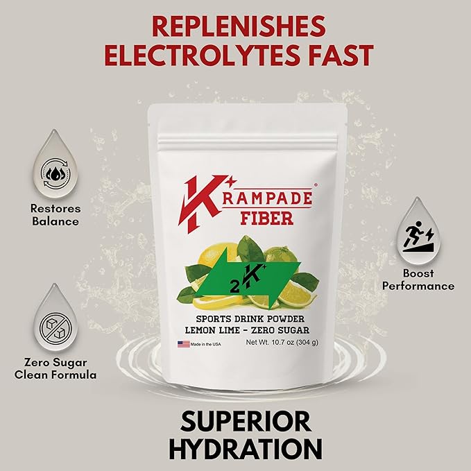 Krampade High Fiber High Potassium Electrolyte Powder Zero Sugar Lemon Lime 9g Dietary Fiber 3950mg Electrolytes 2000mg Potassium 50mg Mag Digestive Health Support Keto Weight Loss 19 Serving
