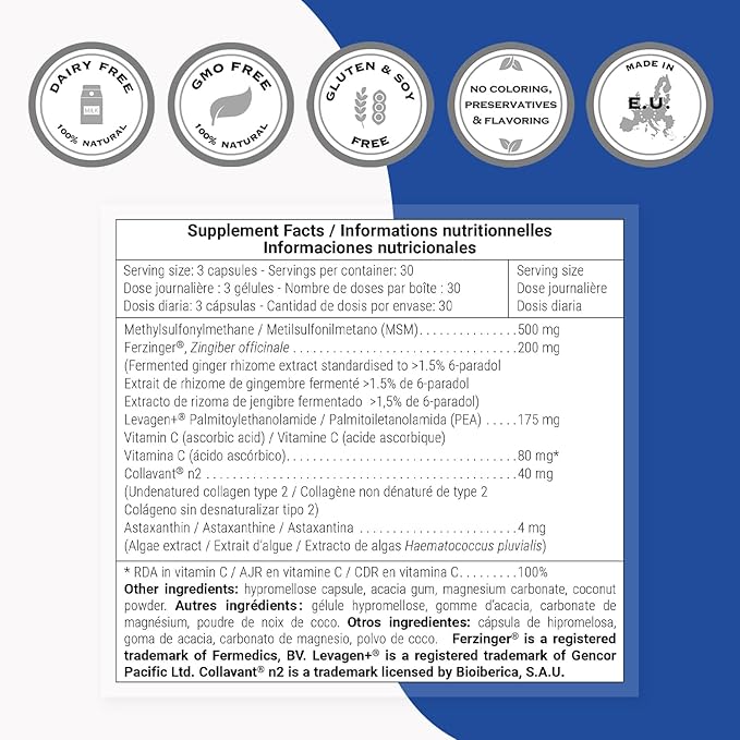 Supersmart Arthro Fast Relief (High Potency) - with MSM Levagen+ Pea Collavant N2 Collagen Fermented Ginger - Joints &amp Mobility | Gluten Free - 90 Vegetarian Capsules