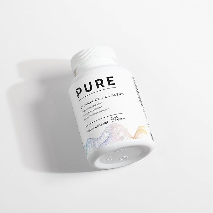 PURE LIFE Vitamin K2 D3 Supplement – 60 Capsules – Pure Vitamin D3 + K2 with Calcium &amp BioPerine – Supports Bone and Joints Improved Cardiovascular Health – Best D3 and K2 Supplement – USA Made