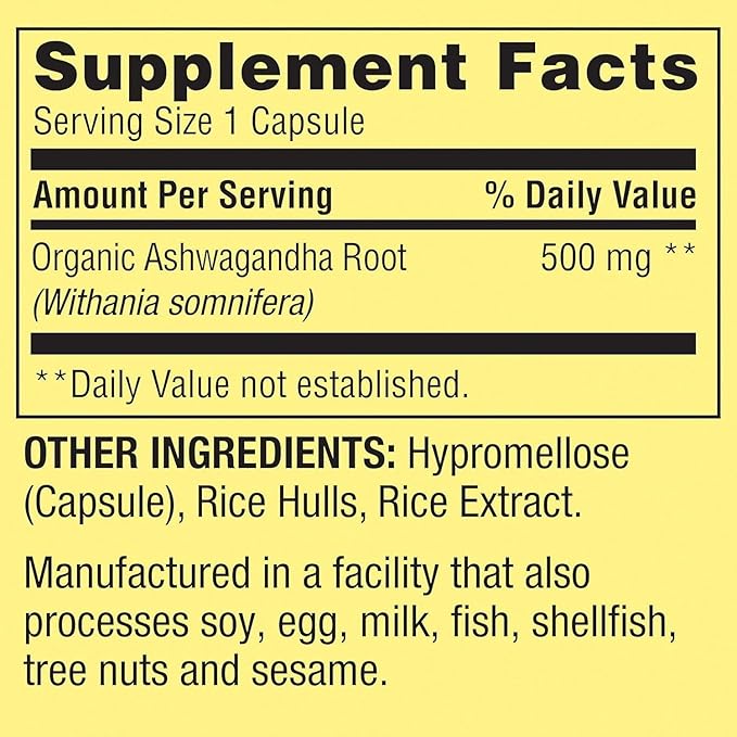 Spring Valley Ashwagandha- 500mg Root Powder 60 Capsules (Pack of 1) Set by Basket Goods