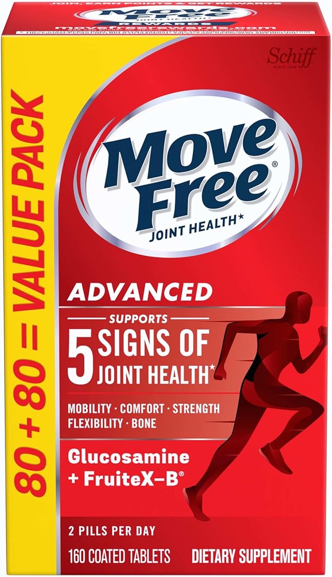 Move Free Advanced Glucosamine Chondroitin + Calcium Fructoborate Joint Support Supplement Supports Mobility Comfort Strength Flexibility &amp Bone - 160 Tablets (80 servings)*