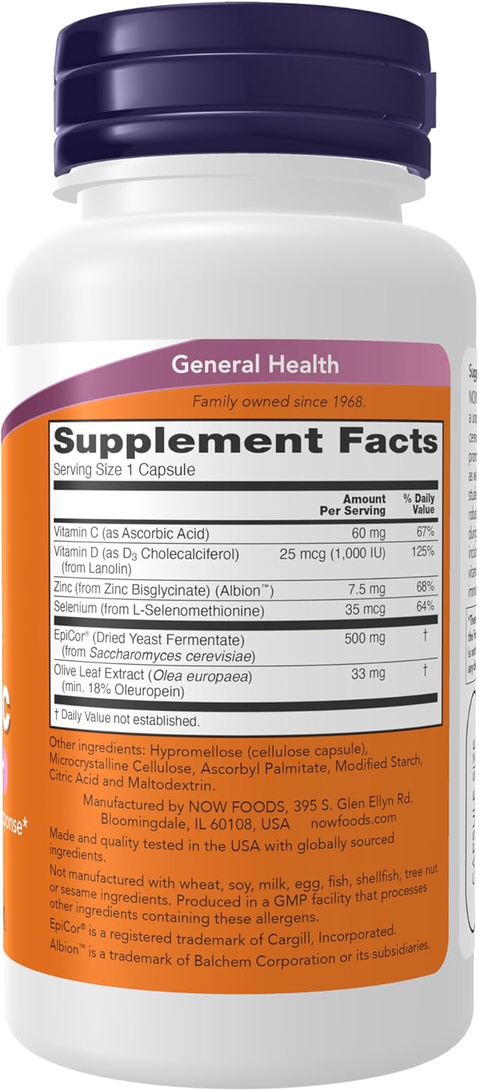 NOW Foods Supplements EpiCor® Plus Immunity with Vitamin C Healthy Immune Support* 60 Veg Capsules