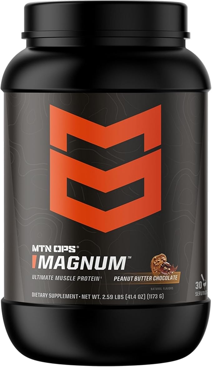 MTN OPS Magnum Peanut Butter Chocolate Protein Powder 23g of Whey Isolate Protein &amp Milk Protein with BCAAs Zero Sugar &amp Gluten Free 30-Servings