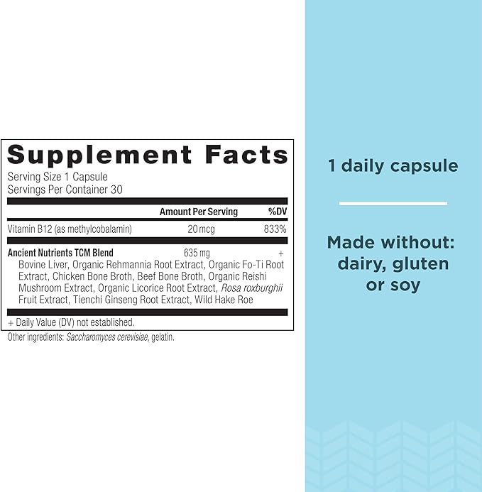 Ancient Nutrition Vitamin B12 Supplement Supports Energy Metabolism and Nervous System Health Adaptogenic Herbs Enzyme Activated Paleo &amp Keto Friendly 30 Capsules