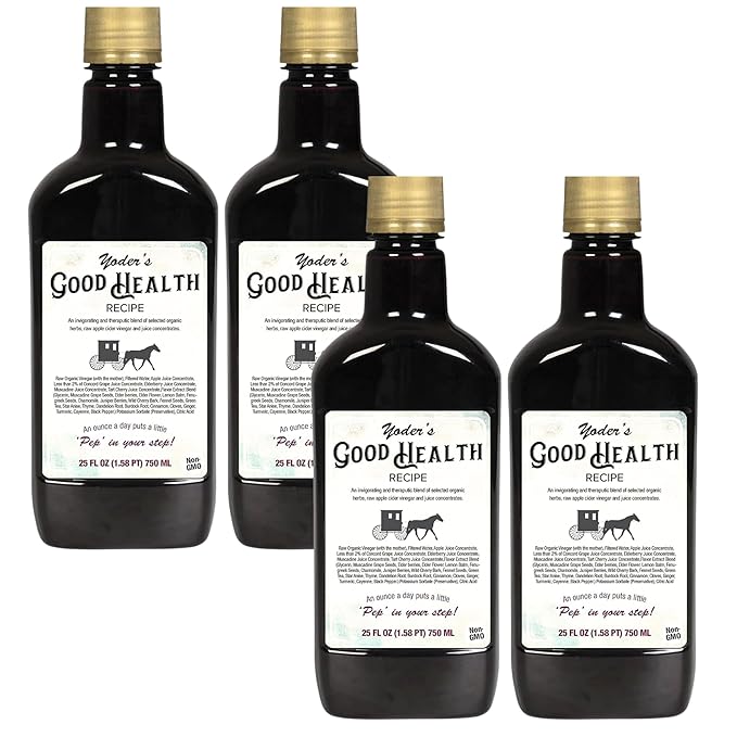 Yoder’s Good Health Recipe Apple Cider Vinegar Liquid Complex 25 oz Amish Harvest Herbal Tonic with Elderberry Juice Organic Wildcrafted Herbs Raw Detoxifying Antioxidants (4)