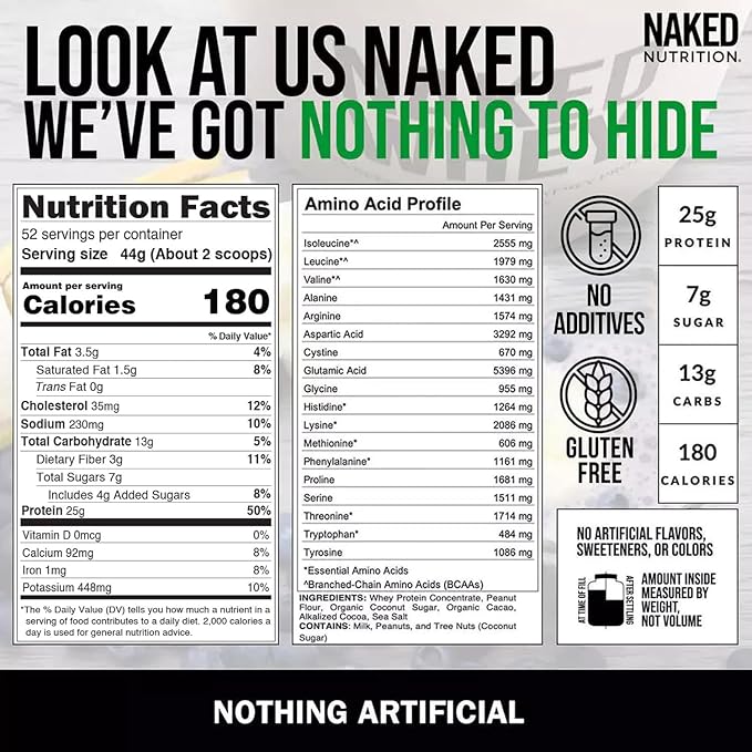 NAKED Whey Chocolate Peanut Butter Protein Powder (52 Servings) + PB Powdered Peanut Butter 2LB (76 Servings) – Grass-Fed Non-GMO Gluten Free Soy Free Bulk